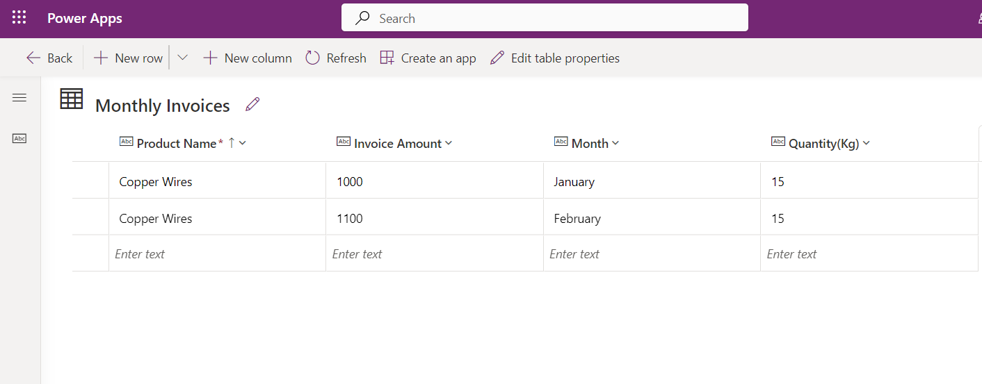 Create Dataverse Table